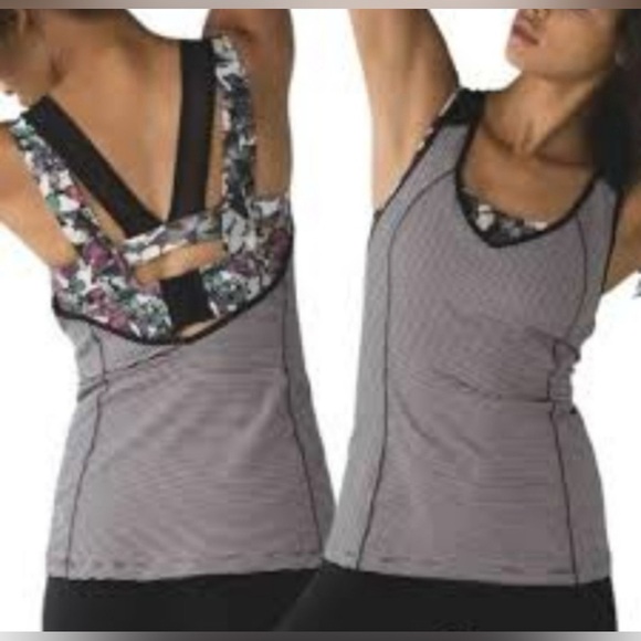 LULULEMON SUPER SPORTS TANK BRA MIMI POP STRIPE BLACK MINK BERRY BUTTERFLY 2 - Picture 1 of 8